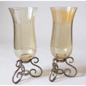 Vintage Large Hurricane Lamp Set Of 2 17”